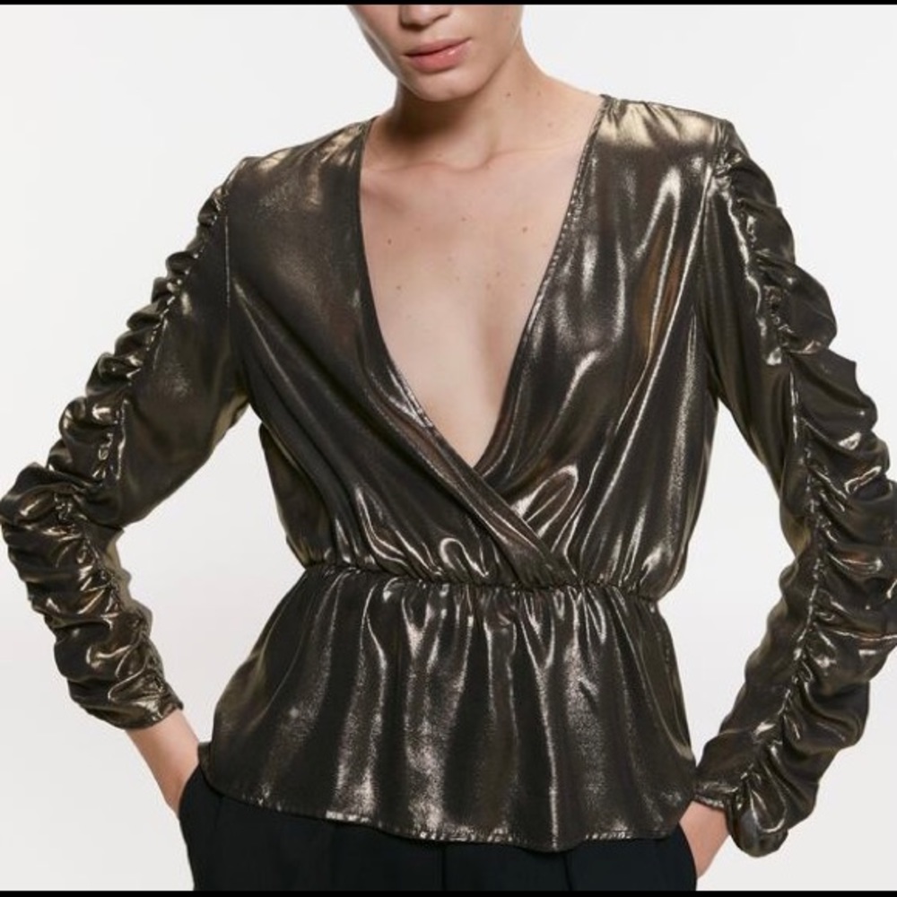 Zara Gold/Black Shimmer Peplum Top